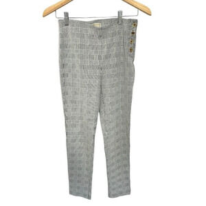 Michael Kors Plaid Skinny Pants Black White Gold Button Pull On Academia Size S